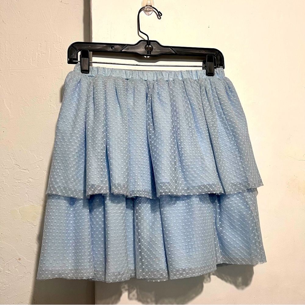 Hill House The Clara Tulle Tiered Dotted Mini Skirt Powder Blue Small :Box 0013: